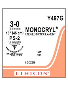 ETHICON MONOCRYL® Absorbable Poliglecaprone Suture 3-0 PS-2 12/BX