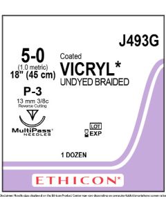 ETHICON Coated VICRYL® 5/0 P-3 Undyed Suture