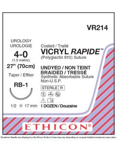 ETHICON Coated VICRYL RAPIDE™ Absorbable Polyglactin Suture 4-0 RB-1