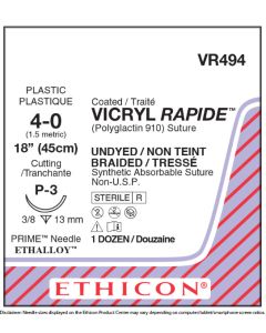 ETHICON Coated VICRYL RAPIDE™ Absorbable Polyglactin Suture 4-0 P-3