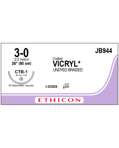 ETHICON Coated VICRYL ETHIGUARD Polyglactin Suture 3-0 CTB-1