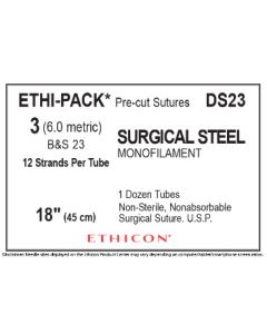 ETHICON ETHI-PACK™ Pre-cut Sutures (Non-sterile) Non-absorbable Surgical Stainless Steel Suture 3 (No Needle)