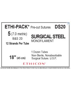 ETHICON ETHI-PACK™ Pre-cut Sutures (Non-sterile) Non-absorbable Surgical Stainless Steel Suture 5 (No Needle)