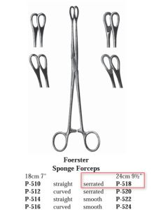 UTILITY® Economy Foerster Sponge Forcep Straight 9 1/2 in