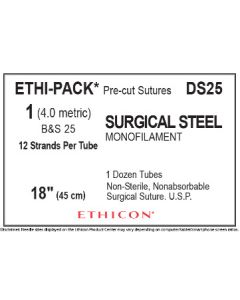 ETHICON ETHI-PACK™ Pre-cut Sutures (Non-sterile) Non-absorbable Surgical Stainless Steel Suture 1 (No Needle)